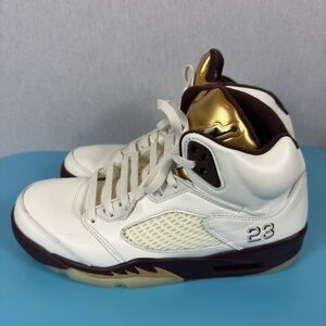 Jordan 5 Retro White, Gold & Brown Retro Basketball Sneakers
